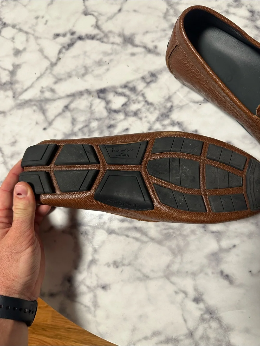 Salvatore Ferragamo Brown Pebbled Leather Bit Loafers